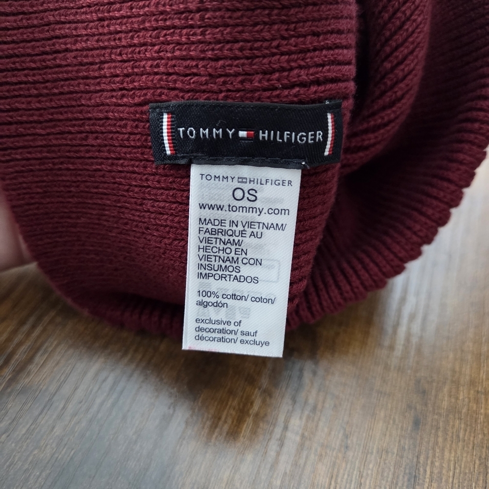 Tommy Hilfiger Mens Knitted Beanie Skull Cap Hat Red, Cotton One Size - Picture 3 of 5